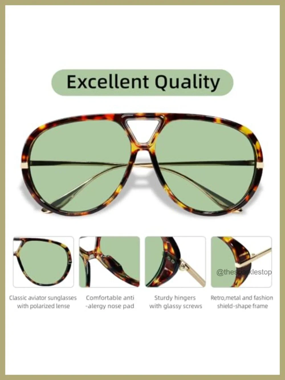 Retro Polarized Aviator Sunglasses Oversized Metal Frame 70s Trendy
